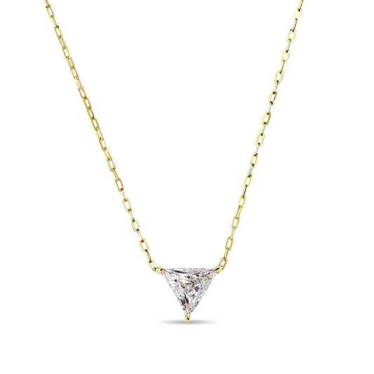 14K Gold Diamond Triangle Solitaire Necklace