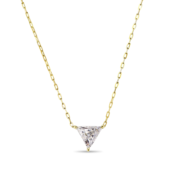 14K Gold Diamond Triangle Solitaire Necklace