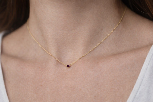 14K Gold Tiny Ruby Necklace