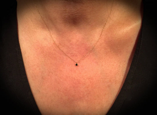 14K Gold Tiny Black Diamond Dangle Necklace