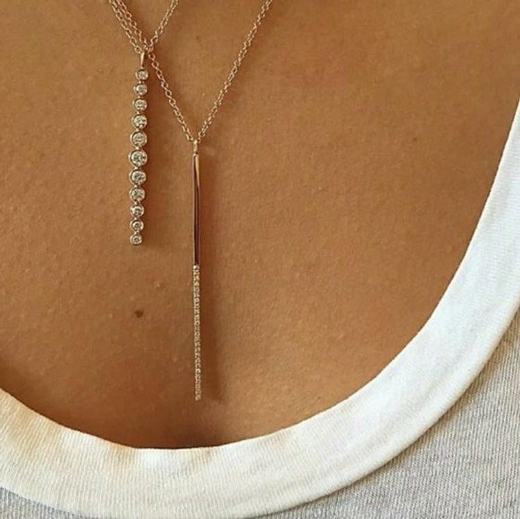 14K Gold Long Vertical Diamond Bar Necklace