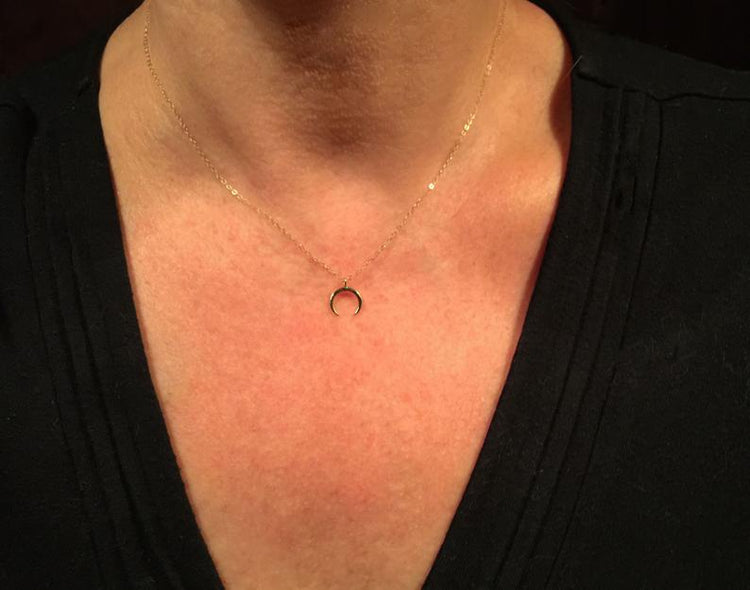 14K Gold Tiny Crescent Moon Necklace