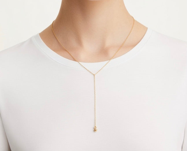 14K Gold Adjustable Chain Lariat Y Necklace