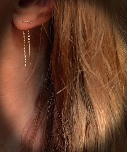 Single Baby Stitch - Sterling Silver Chain Ear Thread Earring