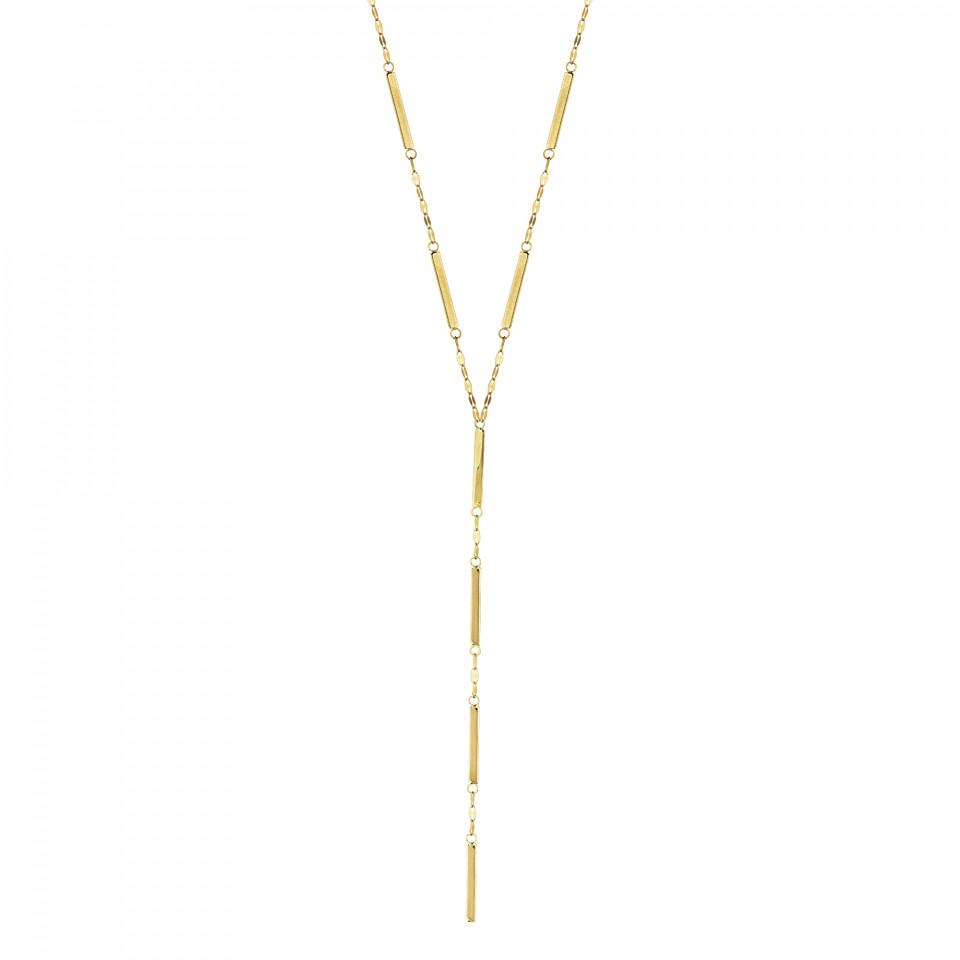14K Gold Bar and Sequin Lariat Y Necklace | Avie Fine Jewelry