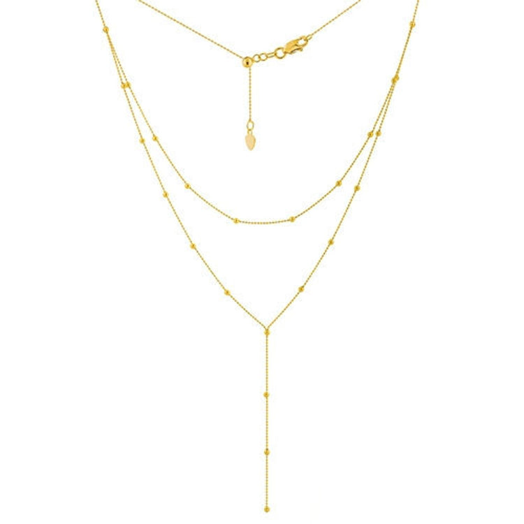 14K Gold Layered Beaded Satellite Chain Lariat Y Necklace | AVIE Fine Jewelry