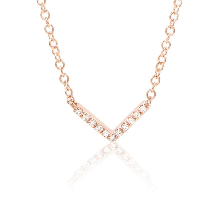 14K Rose Gold Tiny Diamond Chevron Necklace | Avie Fine Jewelry