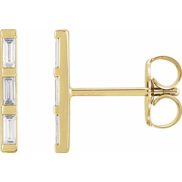 14K Gold Three Baguette Diamond Line Stud Earrings | AVIE Fine Jewelry