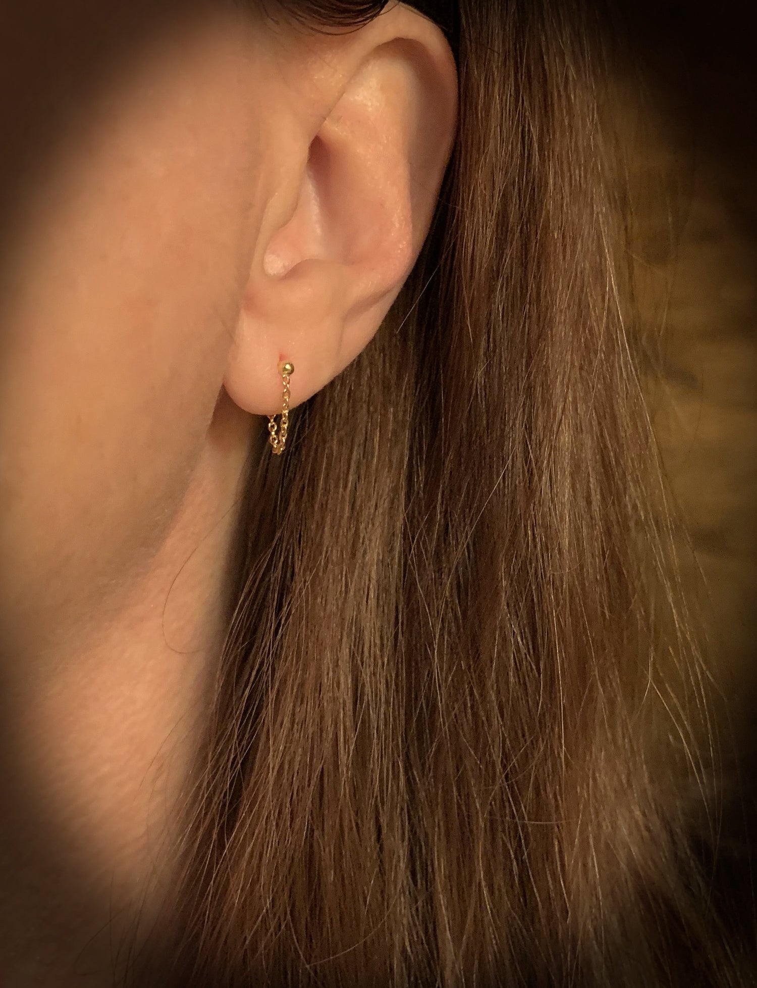 14K Gold Ball with Drape Chain Stud Earrings | Avie Fine Jewelry