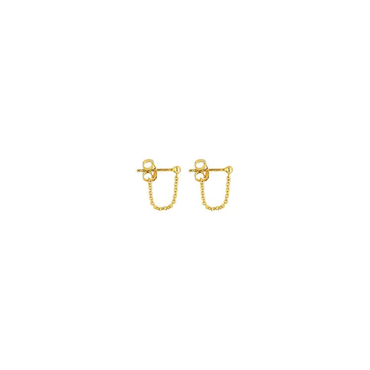 14K Gold Ball with Drape Chain Stud Earrings | Avie Fine Jewelry