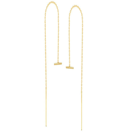 14K Gold Bar Long Threader Earrings | Avie Fine Jewelry