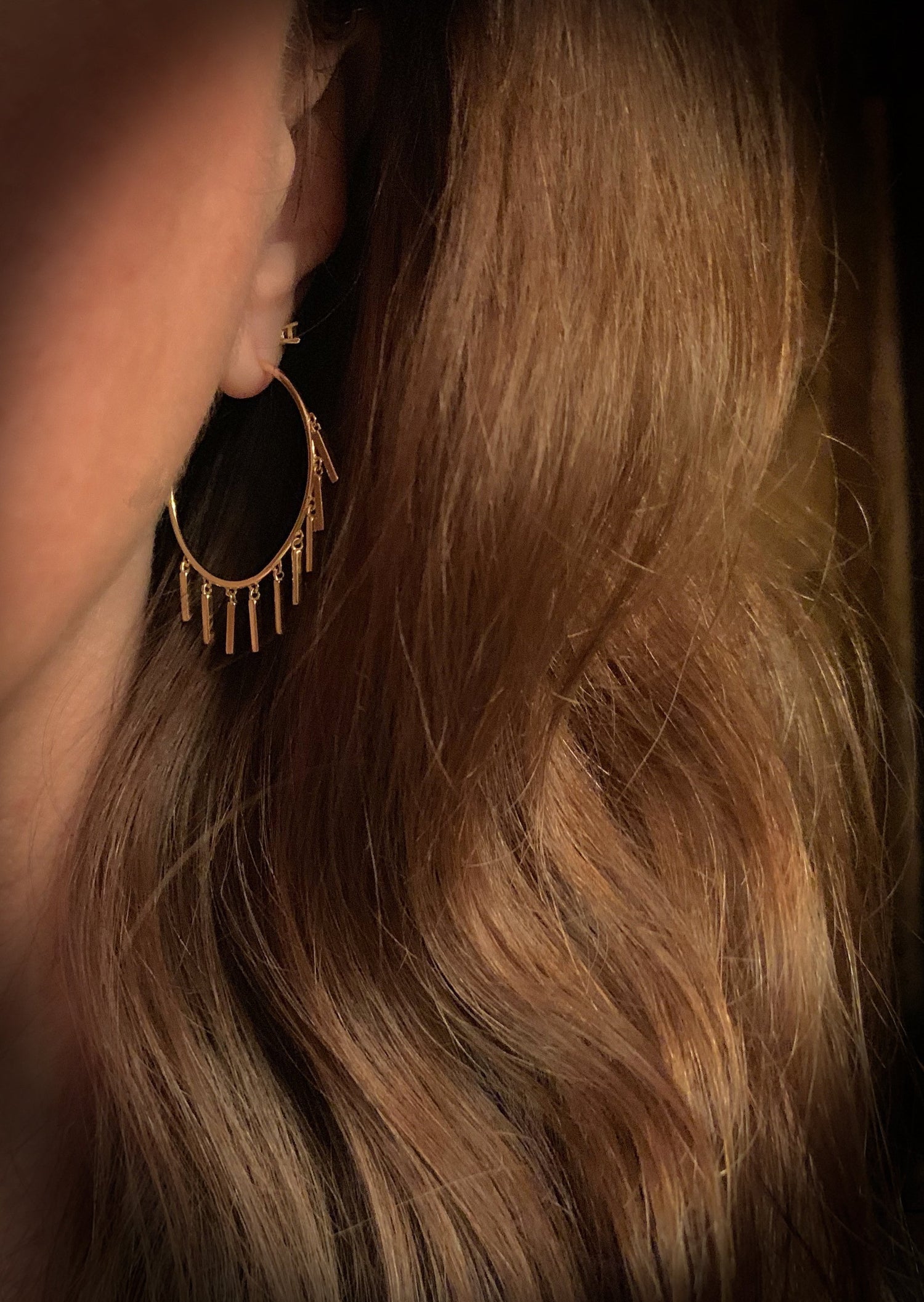 14K Gold Bar Dangle Hoop Earrings | Avie Fine Jewelry