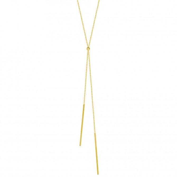 14K Gold Bar and Bead Lariat Y Necklace | Avie Fine Jewelry