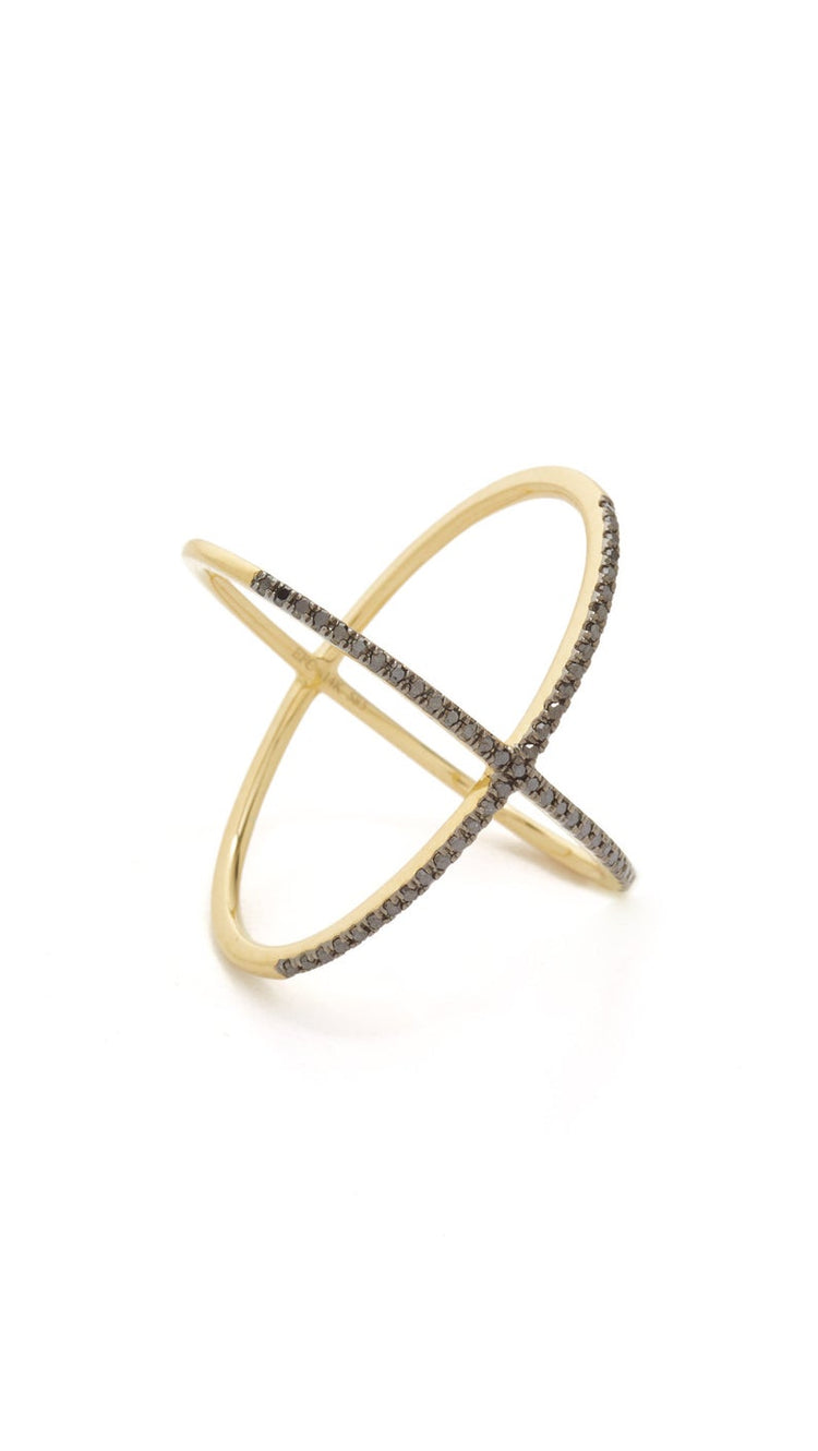 14K Gold Black Diamond X Ring | Avie Fine Jewelry