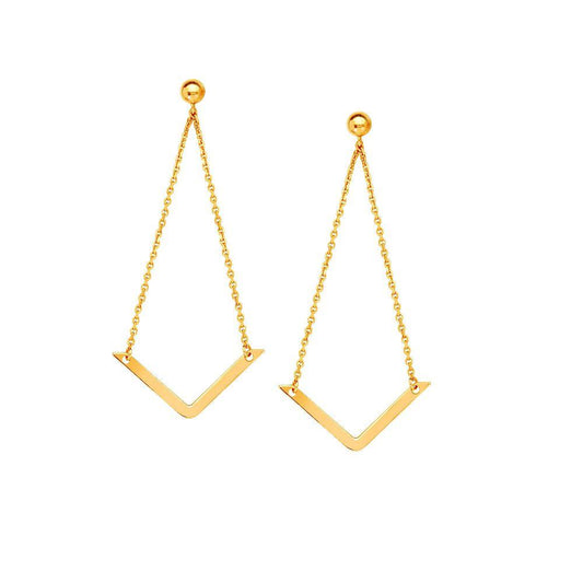 14K Gold Chevron Chain Dangle Earrings | Avie Fine Jewelry