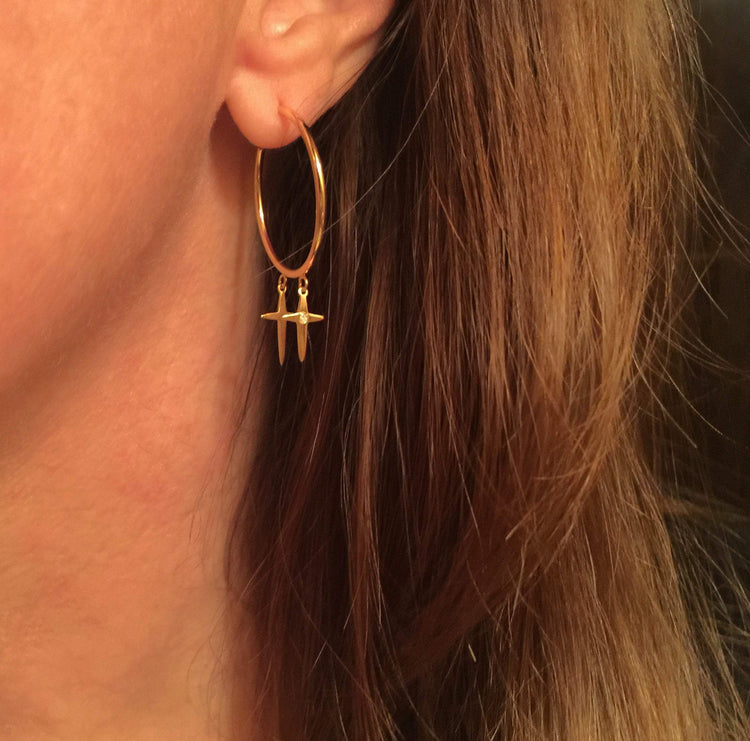 14K Gold Diamond Cross Dangle Hoop Earrings | Avie Fine Jewelry