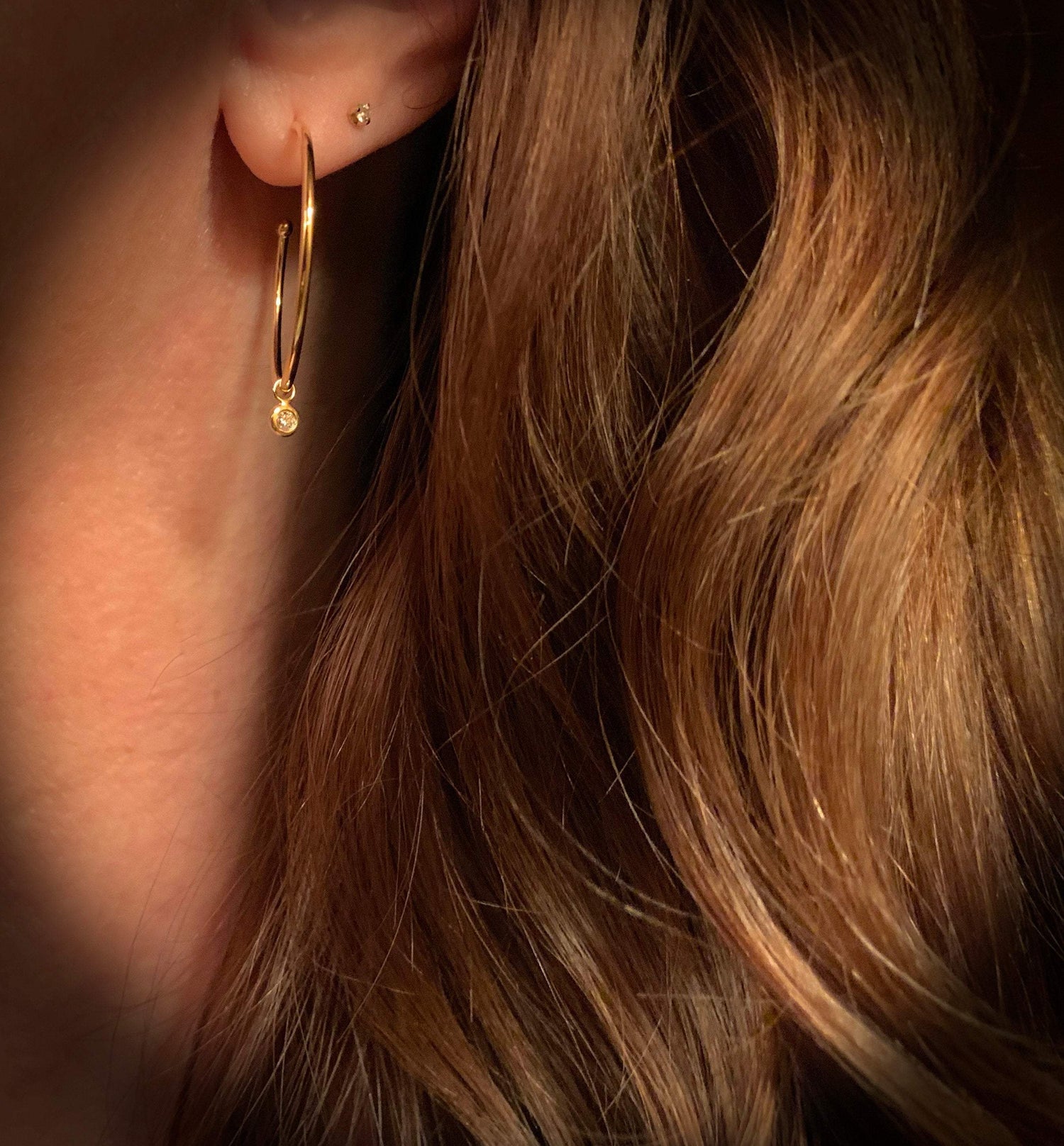 14K Gold Diamond Dangle Hoop Earrings | Avie Fine Jewelry
