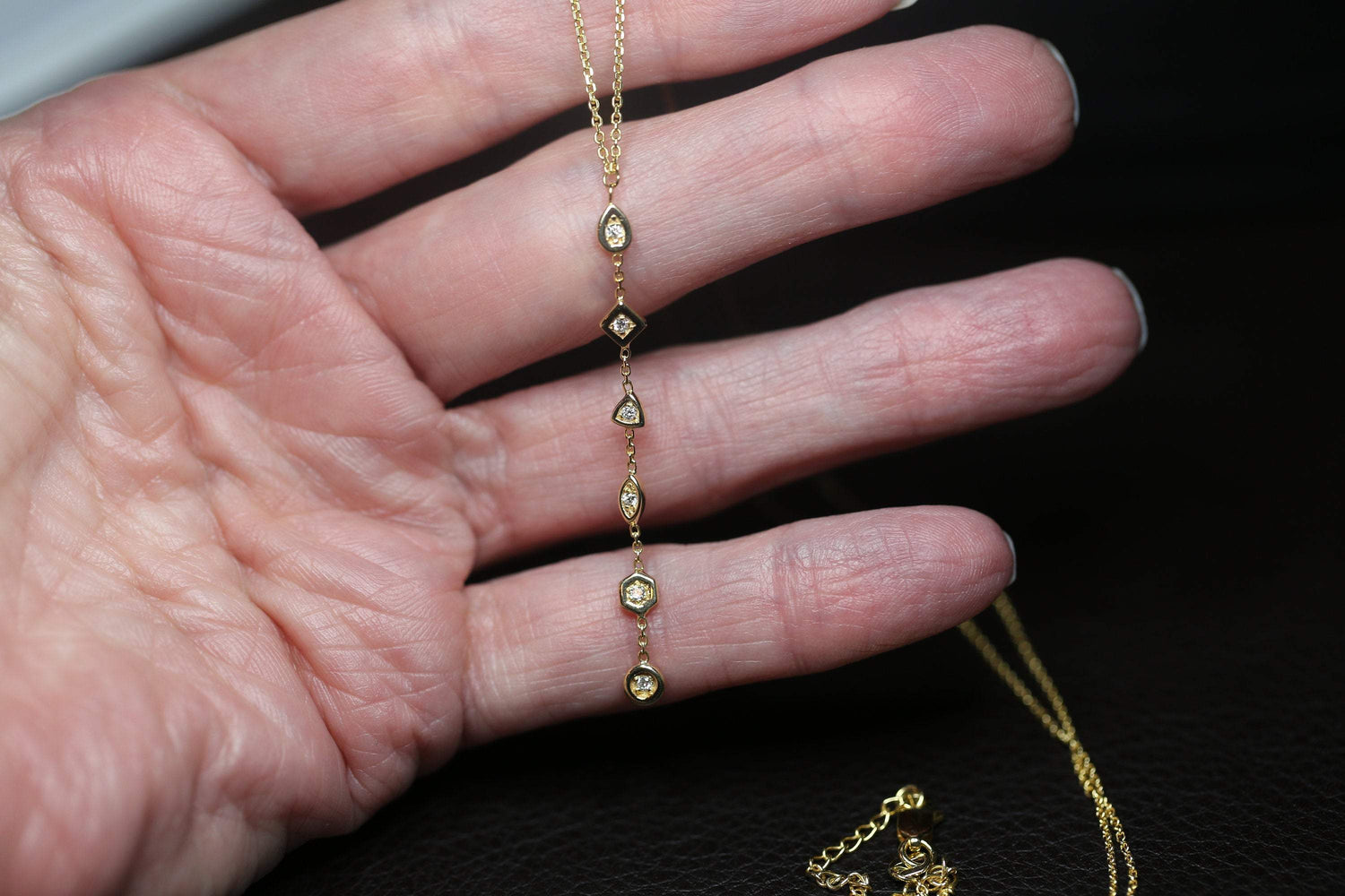 14K Gold Geometric Diamond Station Drop Necklace | Avie Fine Jewelry