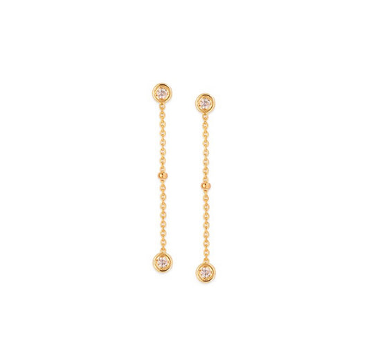 14K Gold Round Diamond Drop Station Earrings | Avie Fine Jewelry