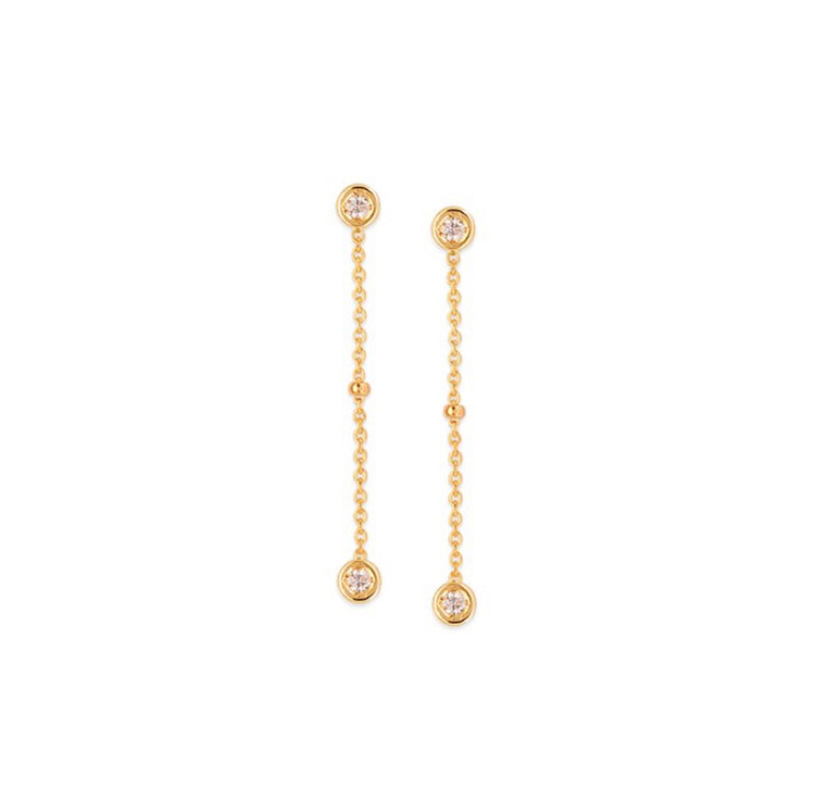 14K Gold Round Diamond Drop Station Earrings | Avie Fine Jewelry