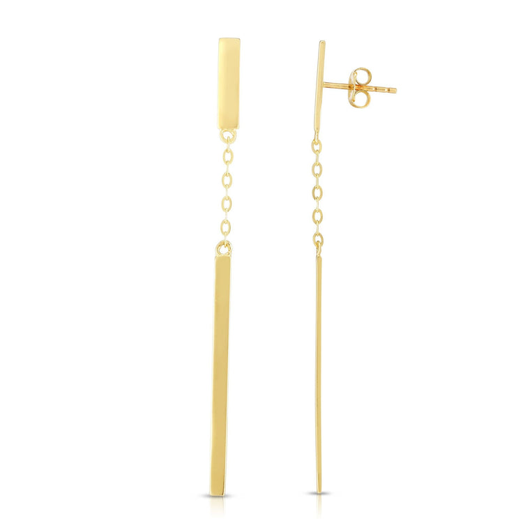 14K Gold Long Bar & Chain Stud Earrings | Avie Fine Jewelry