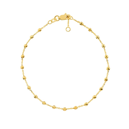 14K Gold Diamond Cut Beaded Station Chain Bracelet