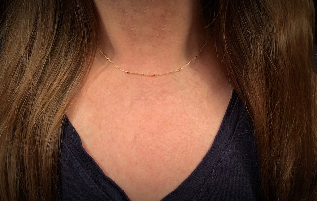 14K Gold Bead Station Chain Necklace | Avie Fine Jewelry