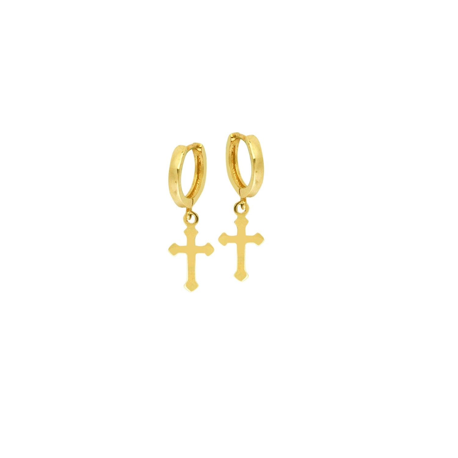 Tiny 14K Gold Cross Charm Huggie Earrings | Avie Fine Jewelry