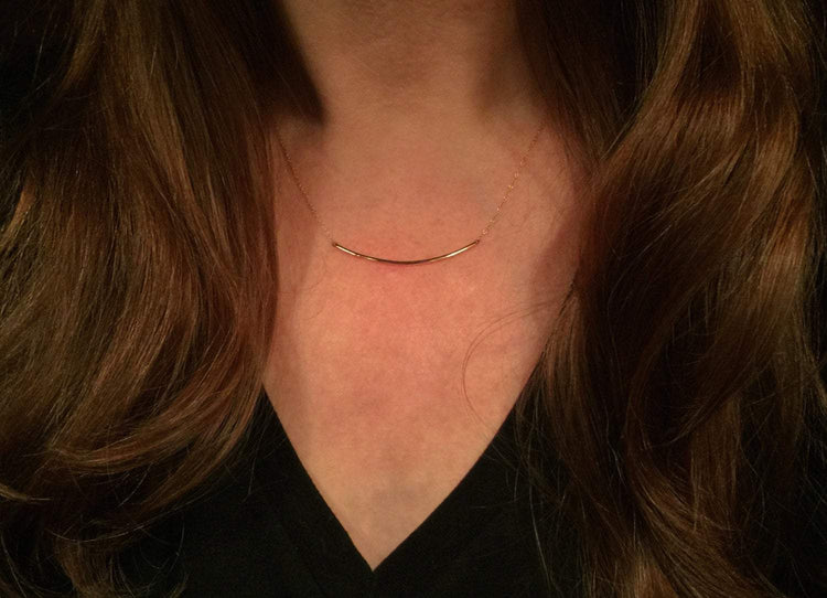 14K Gold Curved Bar Necklace | Avie Fine Jewelry