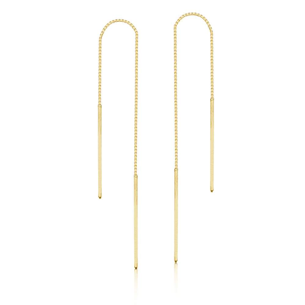 Balanced 14K Gold Double Bar Ear Thread Chain Earrings | Avie Fine Jewelry