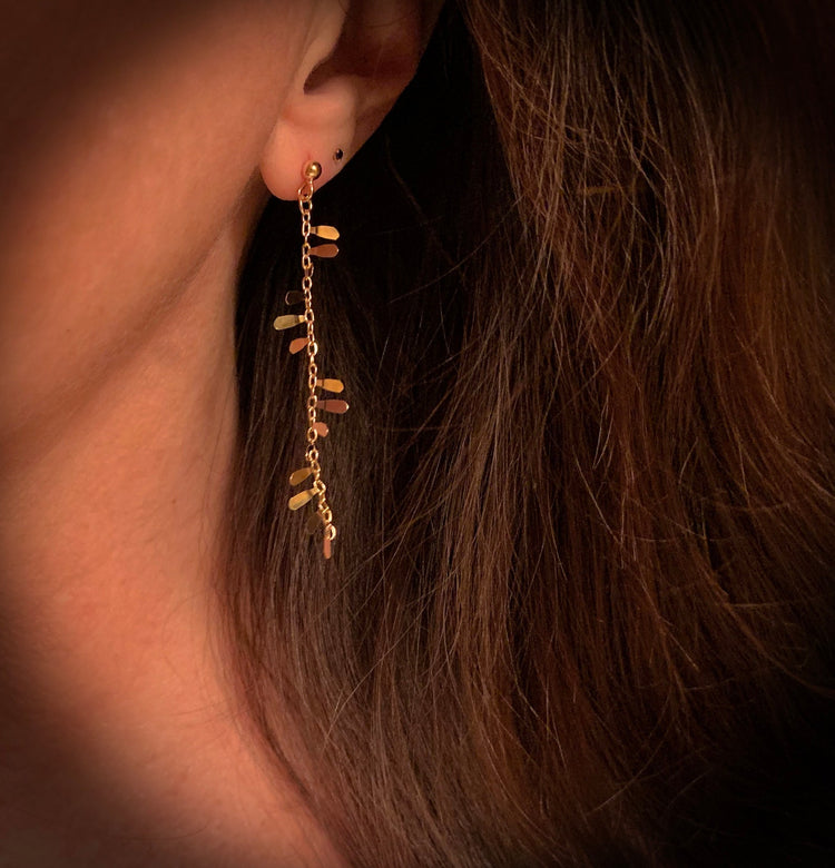 14K Gold Long Petal Chain Stud Earrings | AVIE Fine Jewelry