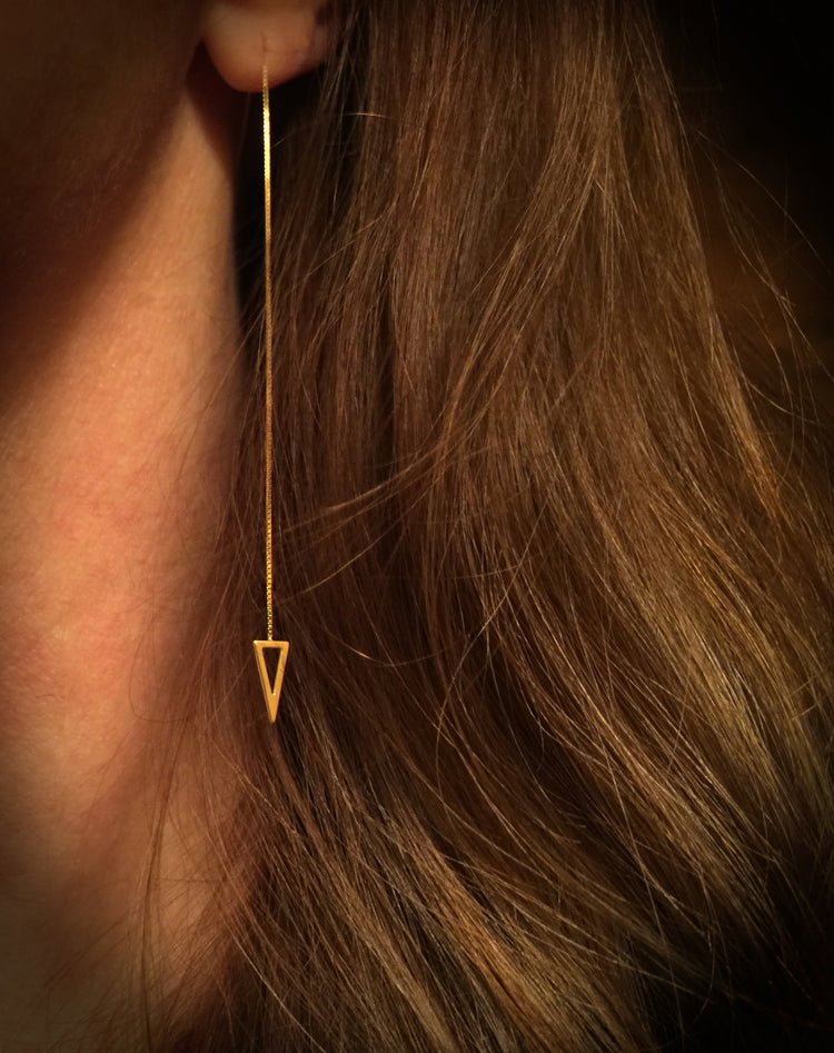 14K Gold Tiny Open Triangle Threader Earrings | Avie Fine Jewelry