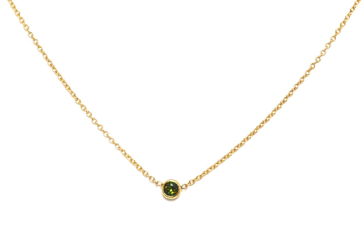 14K Gold Floating Dark Green Tourmaline Necklace | AVIE Fine Jewelry