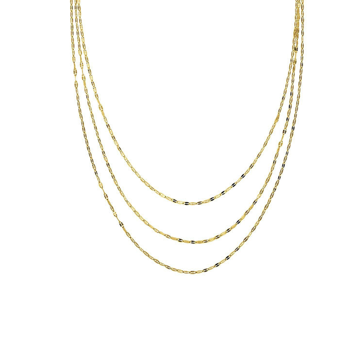 14K Gold Three Layered Sequin Chain Necklace | Avie Fine Jewelry