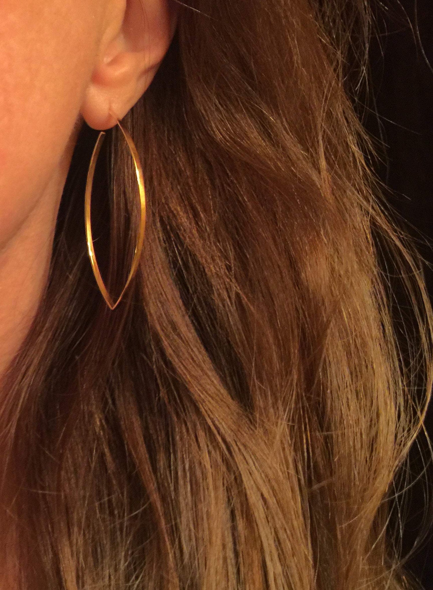 14K Gold Flat Front Marquise Hoop Earrings | Avie Fine Jewelry