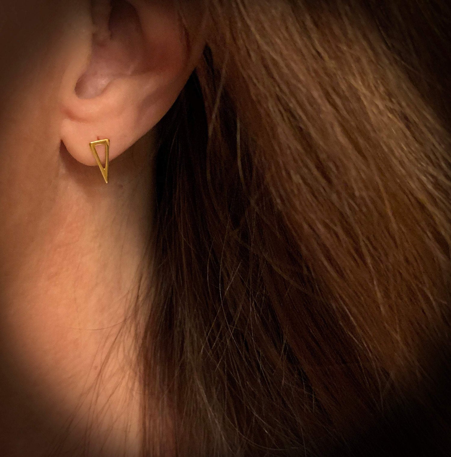 14K Gold Long Open Triangle Stud Earrings | Avie Fine Jewelry
