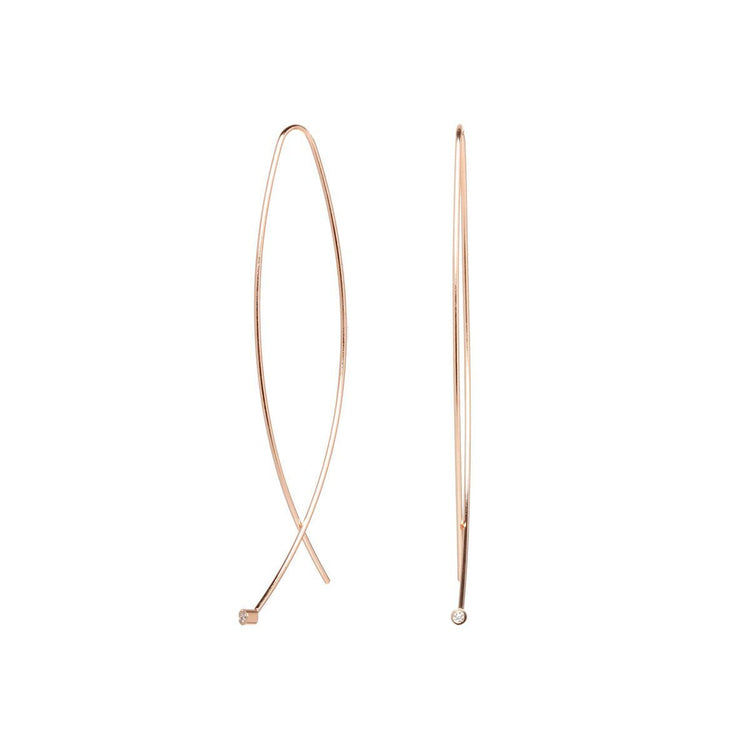 14K Rose Gold Diamond Wishbone Wire Threader Earrings | Avie