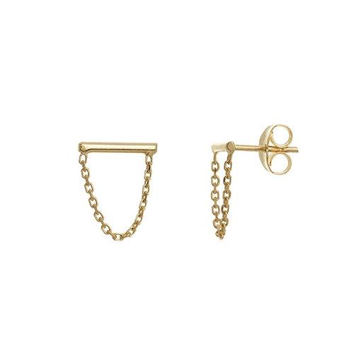 14K Gold Tiny Staple Stud Earring Drape Chain - Single | Avie Fine Jewelry
