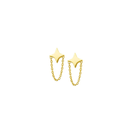 14K Gold Four Point Star Stud Earrings with Drape Chain | Avie Fine Jewelry