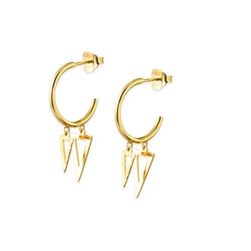 14K Gold Triangle Dangle Charm Hoop Earrings | Avie Fine Jewelry