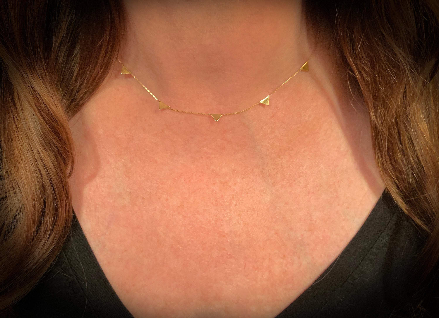14K Gold Five Triangle Station Necklace | Avie Fine Jewelry