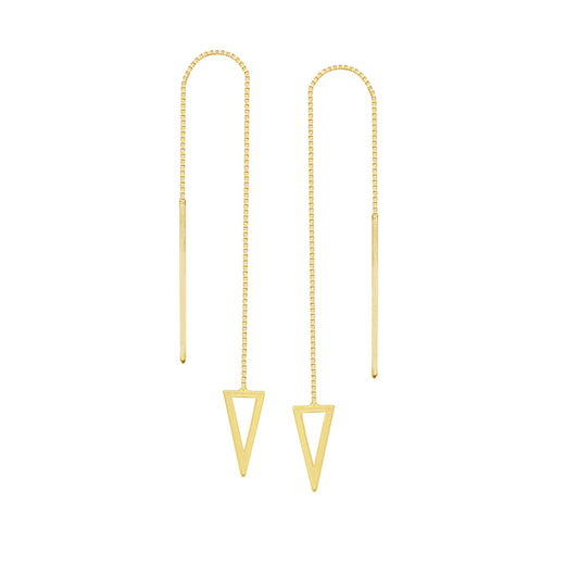 14K Gold Tiny Open Triangle Threader Earrings | Avie Fine Jewelry