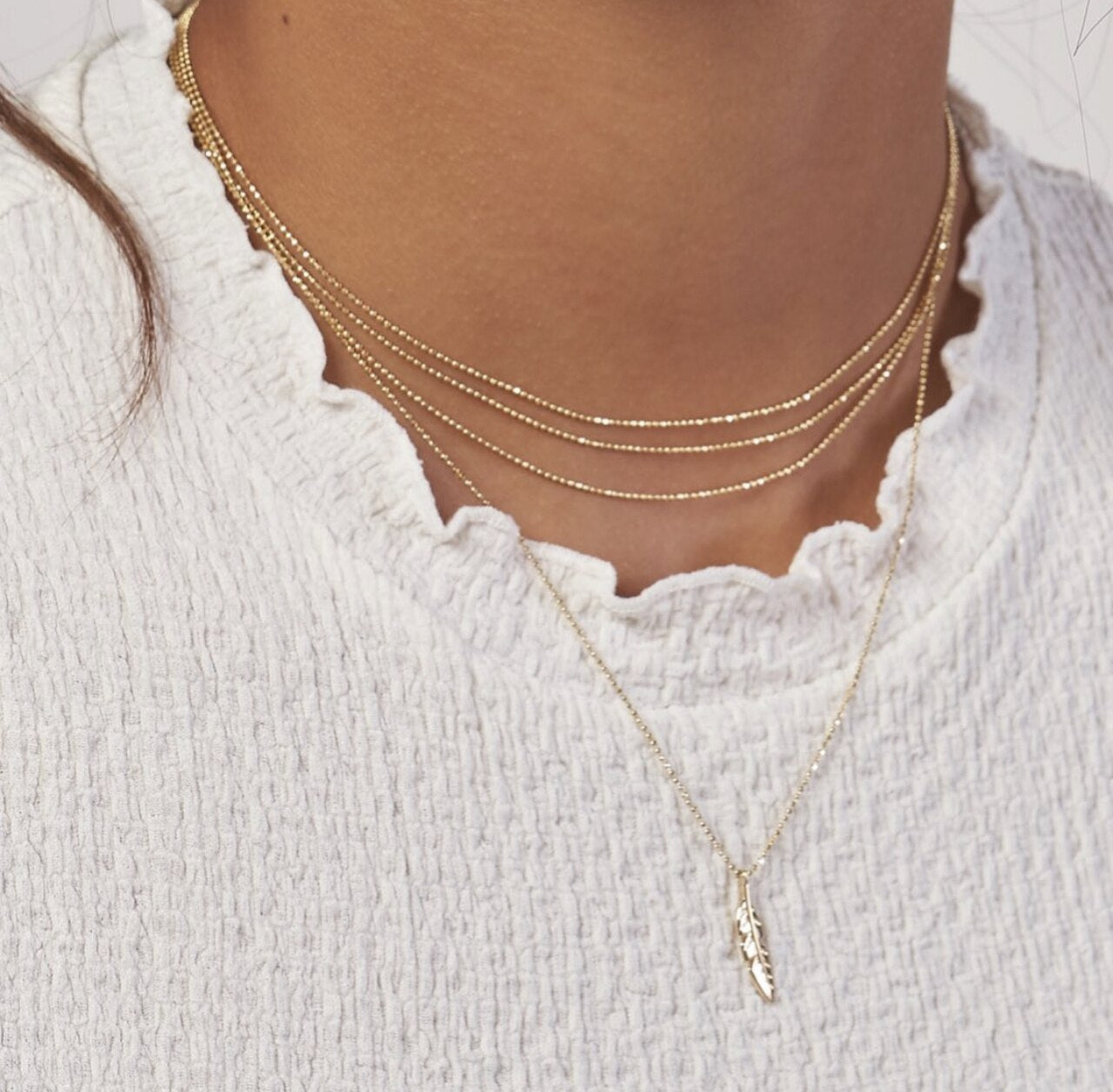 14K Gold Triple Layered Bead Chain Necklace | Avie Fine Jewelry
