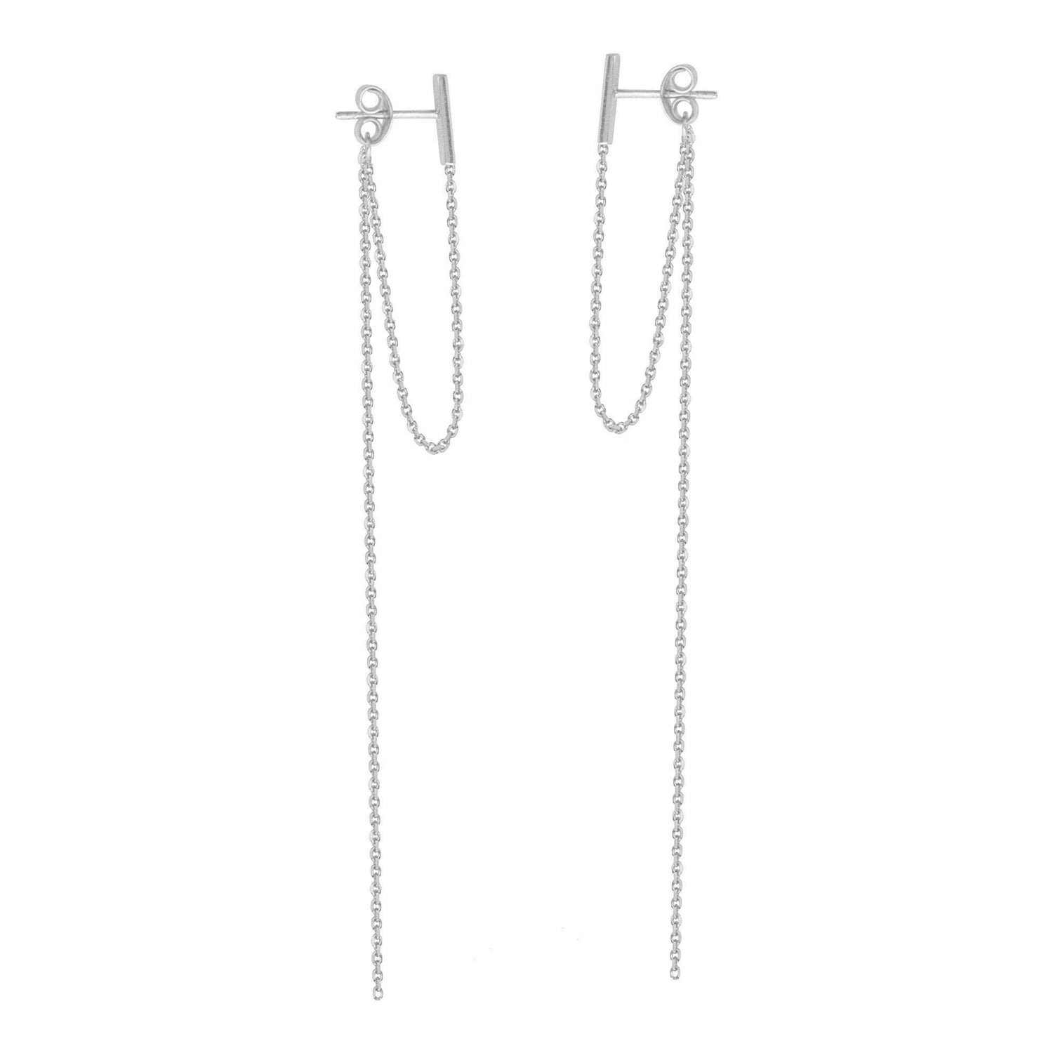 14K White Gold Staple Bar and Chain Loop Stud Earrings | Avie Fine Jewelry