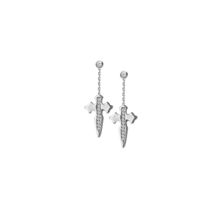 14K White Gold Diamond Dagger Cross Earrings | Avie Fine Jewelry 