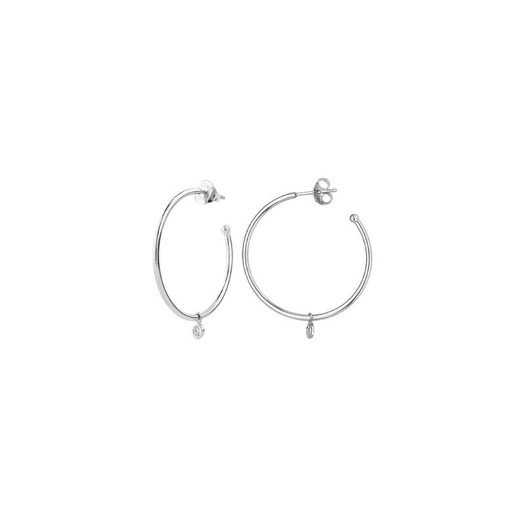 14K White Gold Diamond Dangle Hoop Earrings | Avie Fine Jewelry