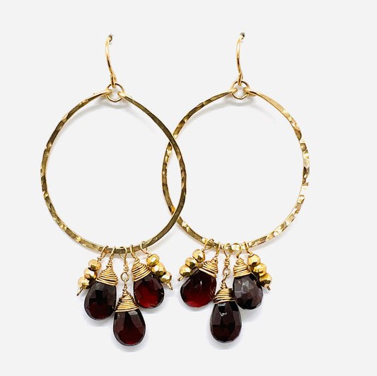 Genuine Red Garnet Chandelier Hoop Earrings | Avery Blake