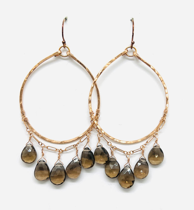 Smoky Quartz Rose Gold Chandelier Hoop Earrings | Avery Blake Jewelry