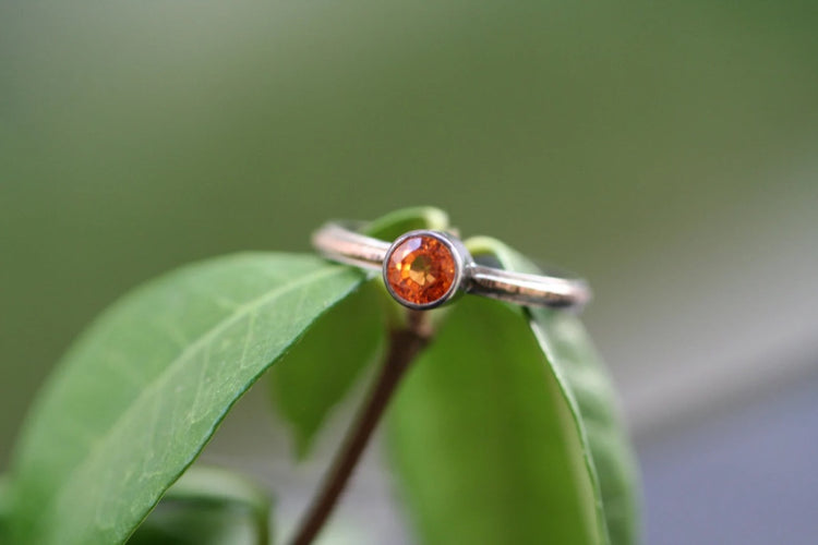14K Solid Gold and Blackened Sterling Silver Spessartine Ring