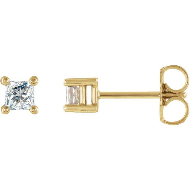 14K Gold Tiny Princess Diamond Stud Earrings